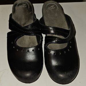 Dansko Black Leather Mules with Strap